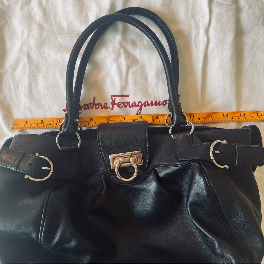 FERRAGAMO Black Soft Leather Bag Purse Silver Hardware Authentic Like New!! - Picture 9 of 12